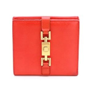 Auth Gucci Wallet Bifold Short Card Purse Jackie GG Leather Red Authentic